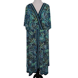 Catherines Paisley Midi Dress Womens Size 2X Blue Short Sleeve Stretch Sequins